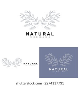 Simple Botanical Leaf and Flower Logo, Vector Natural Line Style, Decoration Design, Banner, Flyer, Wedding Invitation, and Product Branding