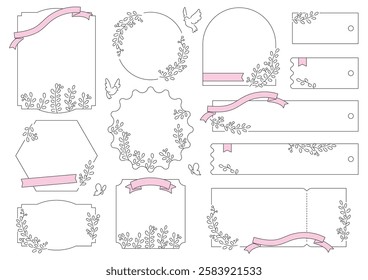 Simple botanical line drawing frame set