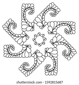 A simple Botanical print of a mandala. Easy coloring illustration page for kids and beginners. Hand drawing art . Abstract vector medallion. Pattern for coloring book