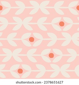 Simple botanical seamless texture. Vector pattern with botanical motif. Simple flowers and leaves, natural background