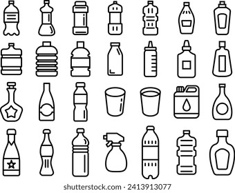 Colección simple de botellas y vectores de taza
