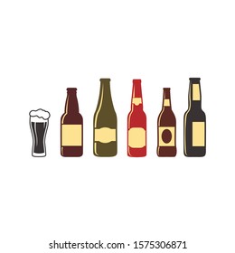 simple bottle and glass beer logo