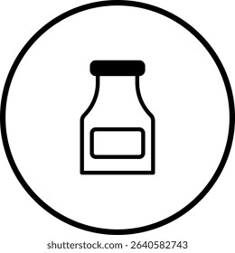 Simple Bottle Icon in Black and White Circular Frame Design, Modern Style