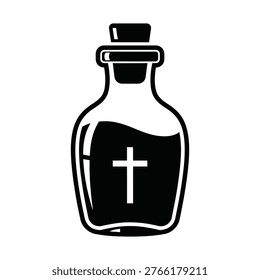 A simple bottle icon with a cross on its label, monochrome.