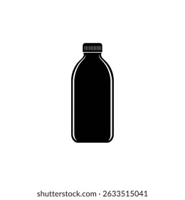 Silhueta de garrafa simples com tampa de parafuso para armazenamento de produtos, com um contorno preto em um fundo transparente. Fácil de usar em várias aplicações de design.