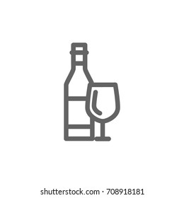 Simple bottles of wine line icon. Symbol and sign vector illustration design. Editable Stroke. Isolated on white background
