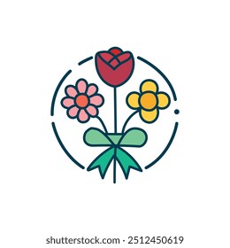 Simples bouquet tulipa e margarida ícone e logotipo flores, vetor ilustração design botânico. 