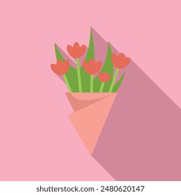 Simple bouquet of tulips wrapped in pink paper, conveying a sense of love and affection