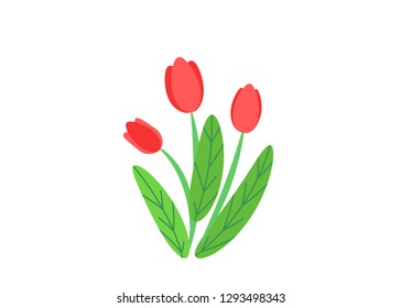 Simple bouquet vector with spring garden blooming flowers illustration. Fashion floral springtime nature plant elements isolated on white background in minimal style.