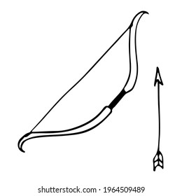 Simple bow and arrow in doodle style isolated