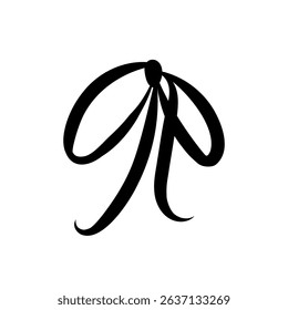 Simple bow made of thin ribbon hanging down. Middle ribbons curling up. Wedding celebration, holiday, party decoration, gift, birthday concept. Coquette Aesthetic style. Elegant vector illustration.