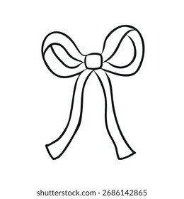 Simple bow ribbon coquette. Bowknot in hand drawn style. Hair accessory, gift wrapping vector illustration