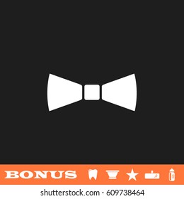 Simple Bow Tie icon flat. White pictogram on black background. Vector illustration symbol and bonus button tooth, vase, star, mirror, bottle