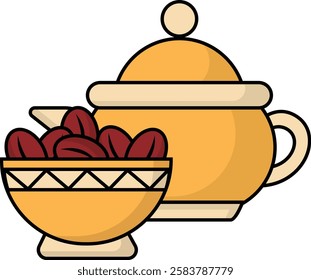 simple bowl of date and teapot icon illustration design