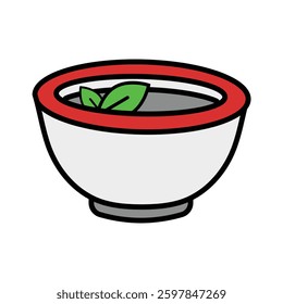 Simple Bowl with Green Leaves Illustration