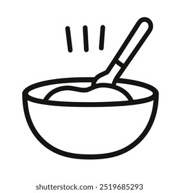 Un cuenco simple con una cuchara, indicando la mezcla o preparación de alimentos.