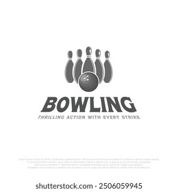 simple bowling ball and pin logo template design. vector illustration of strike theme for bowling game