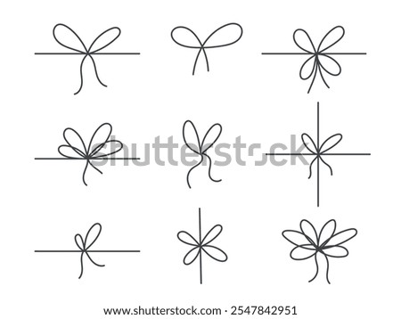 Simple bows on ribbon. Knot, decorative string bow