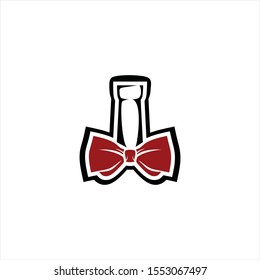 Simple bowtie bottle silhouette logo vector. Bow tie wine beverage brewery icon. 