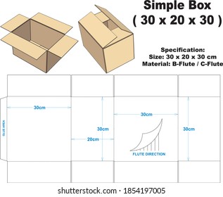 Simple box for corrugated B-flute or C-flute material.  Simple box with A1 model, can be used for various kinds of packaging.