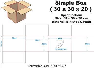 Simple box for corrugated B-flute or C-flute material.  Simple box with A1 model, can be used for various kinds of packaging.