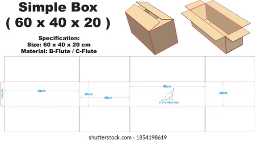 Simple box for corrugated B-flute or C-flute material.  Simple box with A1 model, can be used for various kinds of packaging.