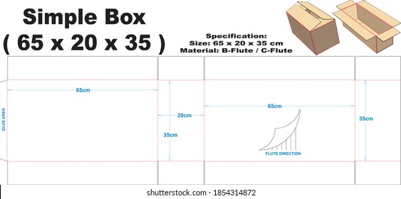 Simple box for corrugated B-flute or C-flute material.  Simple box with A1 model, can be used for various kinds of packaging.