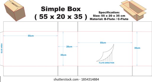 Simple box for corrugated B-flute or C-flute material.  Simple box with A1 model, can be used for various kinds of packaging.