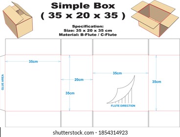 Simple box for corrugated B-flute or C-flute material.  Simple box with A1 model, can be used for various kinds of packaging.
