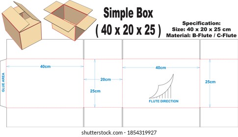 Caja simple para material de flauta B o C ondulada.  Caja simple con modelo A1, se puede utilizar para varios tipos de embalaje.