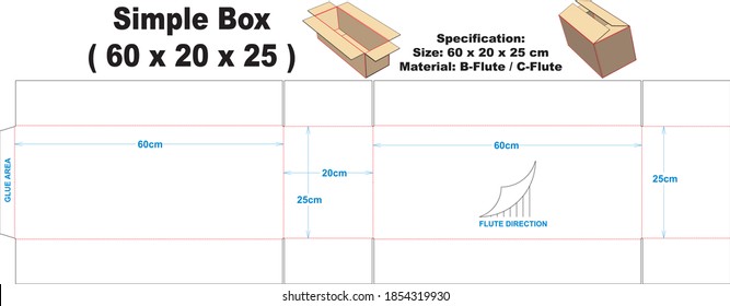 Caja simple para material de flauta B o C ondulada.  Caja simple con modelo A1, se puede utilizar para varios tipos de embalaje.