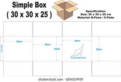 Caja simple para material de flauta B o C ondulada.  Caja simple con modelo A1, se puede utilizar para varios tipos de embalaje.