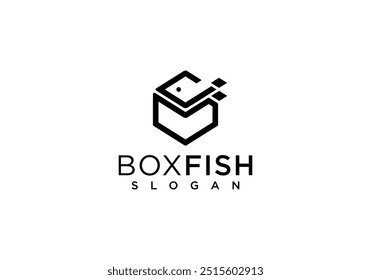 simple box fish logo vector icon