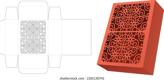 Simple box with stenciled pattern die cut template and 3D mockup