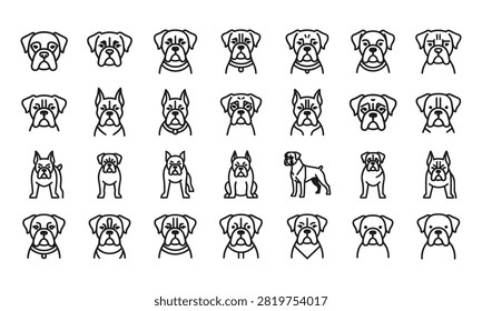 Simple Boxer Dog Portrait Outline Illustration Pack