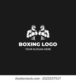 Ilustración vectorial simple del diseño del logotipo de la silueta del boxeo perfecta para el club de boxeo, entrenador de boxeo, competición, aislado en un fondo negro