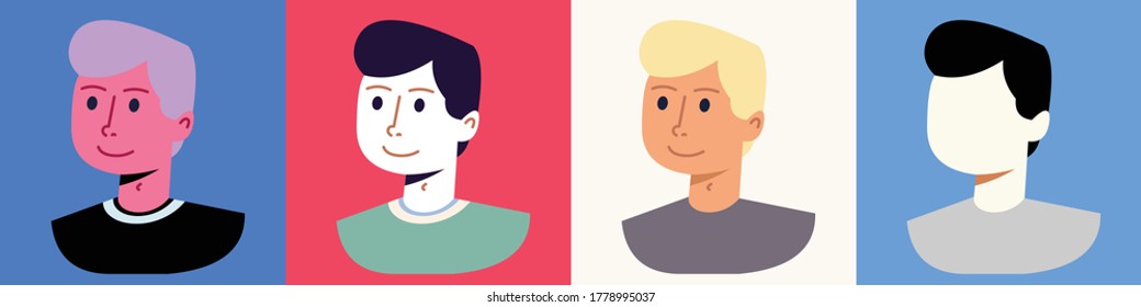 Simple boy side portrait. Avatar. Vector Flat Illustration. Colored pack and silhouette