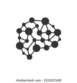 Simple brain with connecting dots logo design black illustration vector