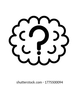 Simple Brain Fog With Question Mark Black And White Outline Icon. Flat Vector Illustration. Isolated On White Background.