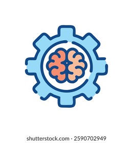 Simple Brain Gear Icon for Educational Use