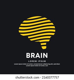 simple brain line art outline  vector logo icon. logotype brain think idea, Brainstorm power thinking concept  color silhouette on a dark background. EPS 10