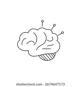 Arte simple de la línea del cerebro que representa la inteligencia y el pensamiento humanos.