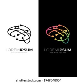 Simple brain logo with line design technology, smart logo template