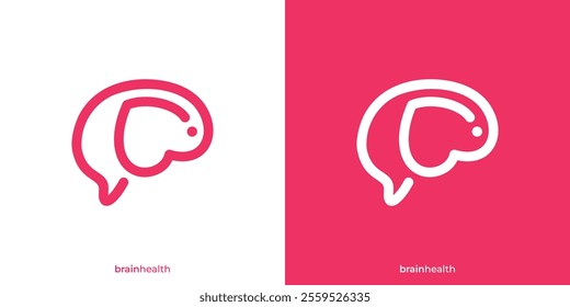 Simple Brain Love Logo. Brain, Mind Health Logo Design Template.