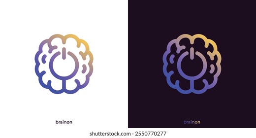 Simple Brain and Power Buttons Logo. Intelligence Brain Tech Logo Design. Brain AI Logo, Icon Symbol, Vector, Design Template.