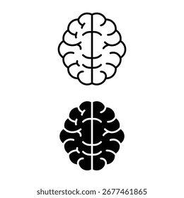 Clipart de Vector cerebral simple contorno en blanco y negro y relleno sólido para App y Sitios web