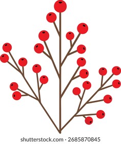 Um ramo simples adornado com bagas vermelhas brilhantes, ideal para festivos, botânicos e projetos sazonais