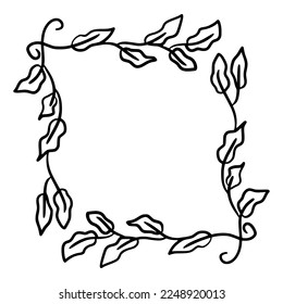 rama simple con hojas como marco cuadrado dibujado a mano ilustración de esquema para boda o tarjeta de invitación adorno y decoración
