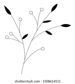 Simple branch with many black leaves,  berries for cards, brochures, gift packages. 