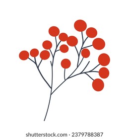 Una rama sencilla con bayas rojas en un estilo plano. Elemento botánico sobre un fondo blanco aislado en un diseño sencillo.	